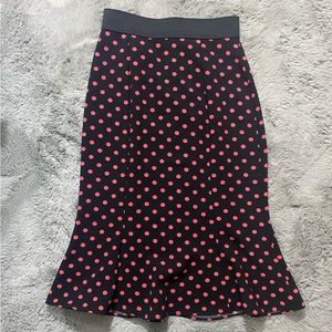 NY&C Black and Pink Polka dot midi flare skirt